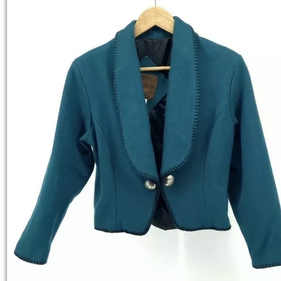 Vintage Mid West Garment Co Jacket Green Blk Piping Sz Small Western NWT - Picture 1 of 7